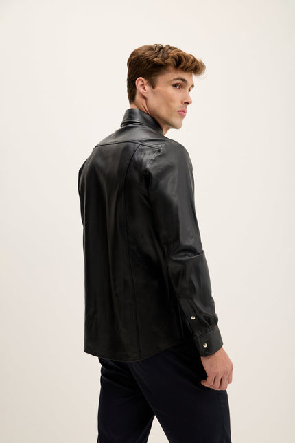 Men's Lambskin Leather Shirt - Black | Ron Tomson