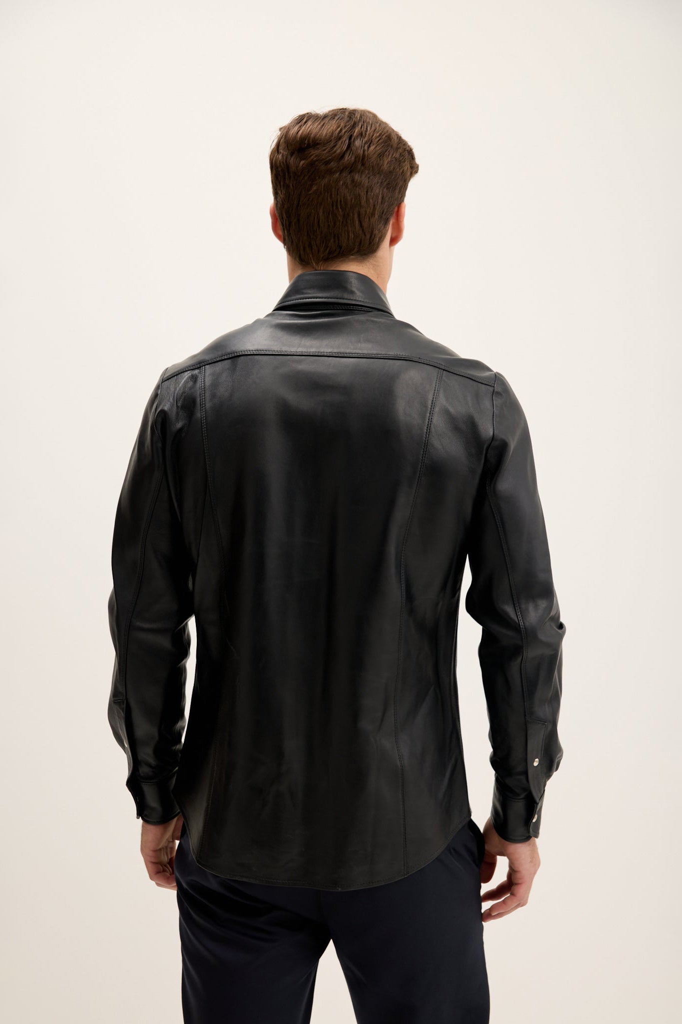 Men's Lambskin Leather Shirt - Black | Ron Tomson