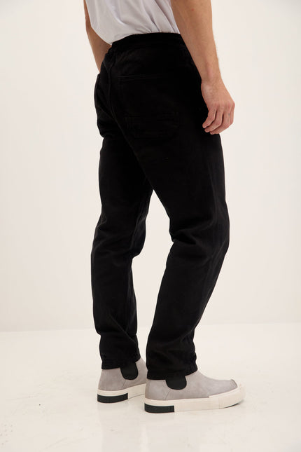 Men's Straight Tapered Cotton Pants - Black | Ron Tomson