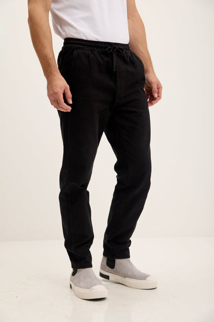 Men's Straight Tapered Cotton Pants - Black | Ron Tomson