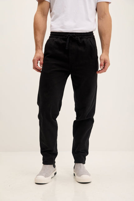 Men's Straight Tapered Cotton Pants - Black | Ron Tomson