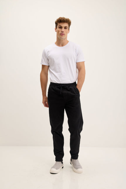 Men's Straight Tapered Cotton Pants - Black | Ron Tomson