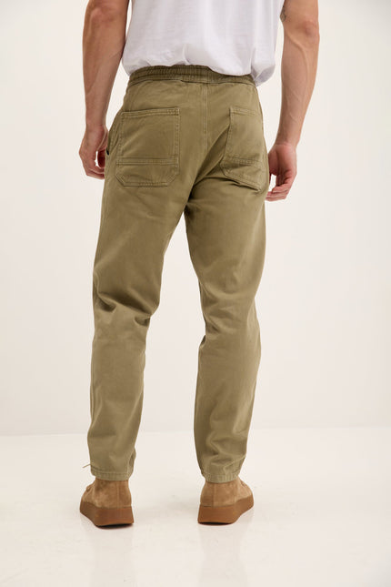 Men's Straight Tapered Cotton Pants - Khaki | Ron Tomson