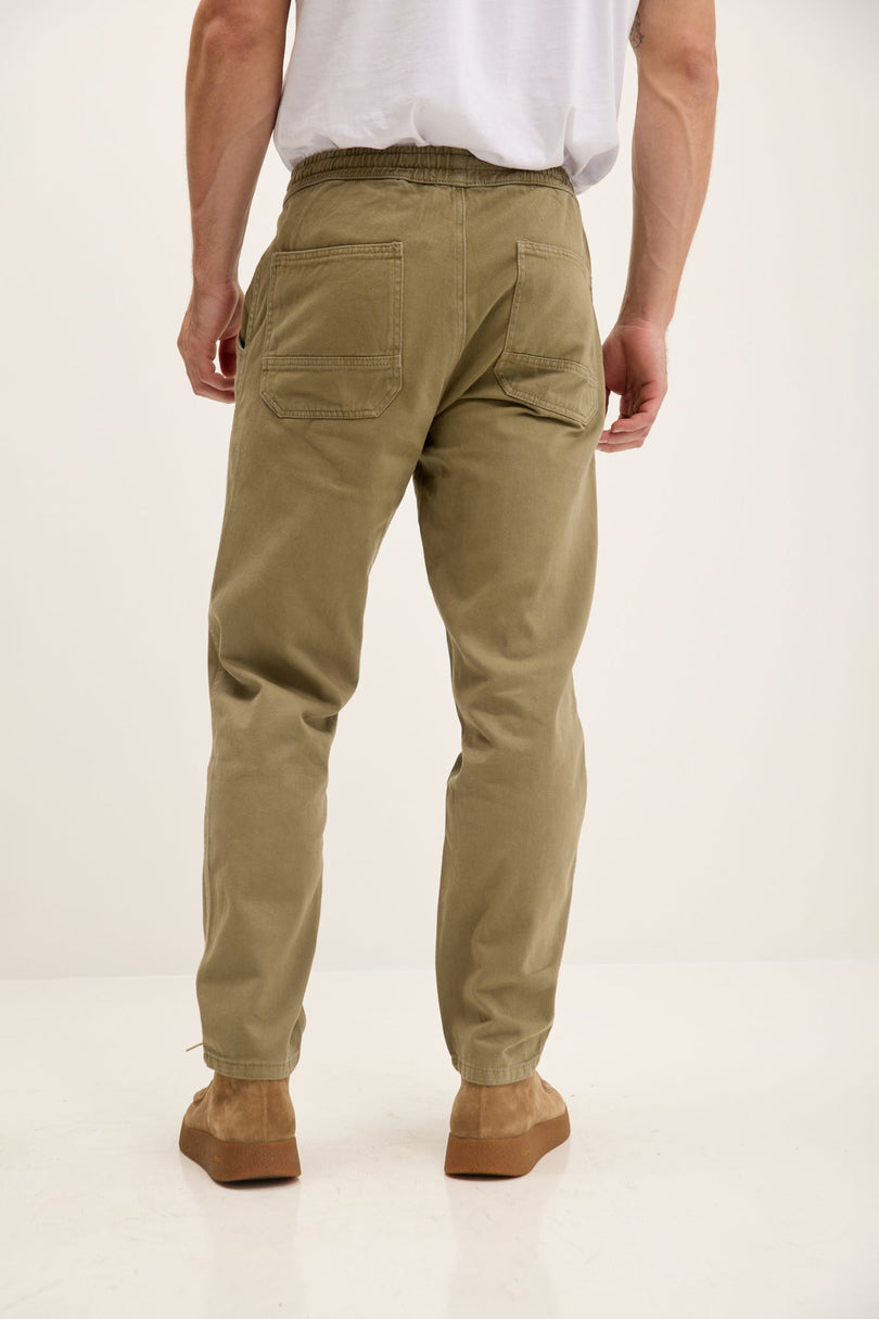 Men's Straight Tapered Cotton Pants - Khaki | Ron Tomson
