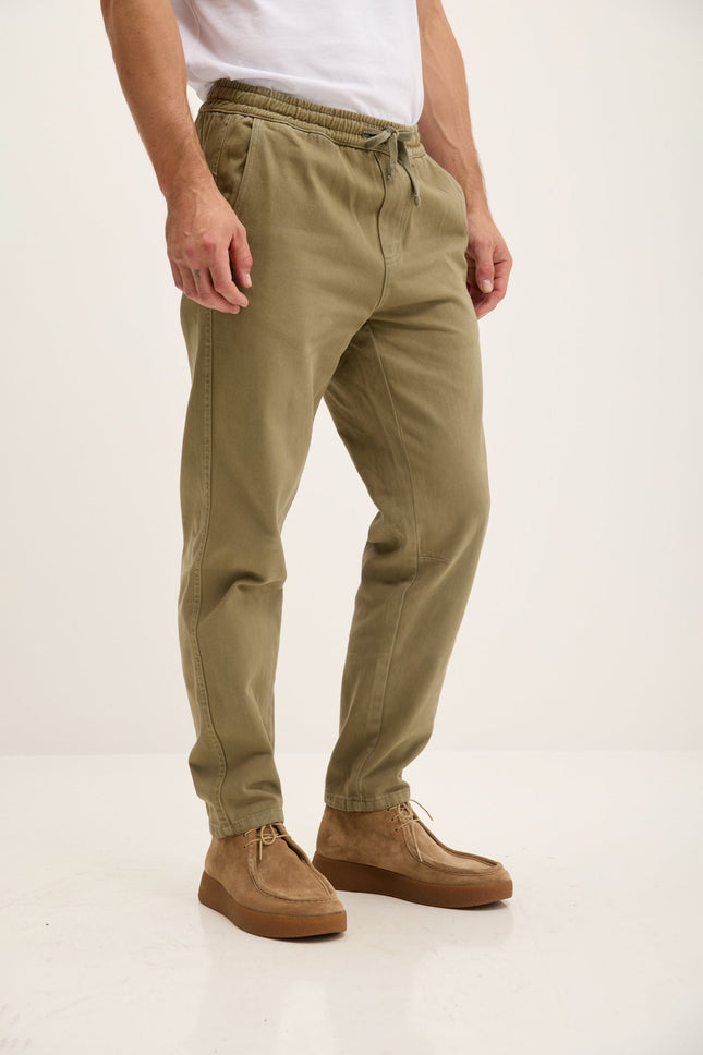 Men's Straight Tapered Cotton Pants - Khaki | Ron Tomson
