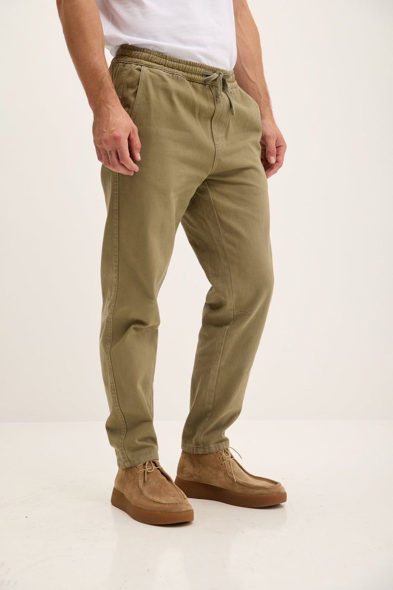 Men's Straight Tapered Cotton Pants - Khaki | Ron Tomson