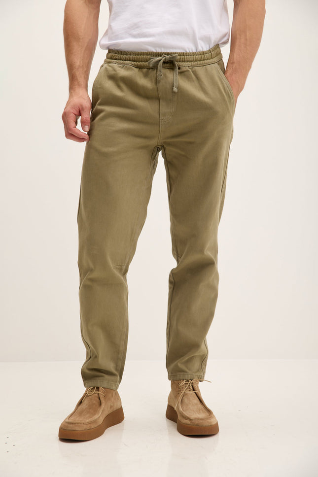Men's Straight Tapered Cotton Pants - Khaki | Ron Tomson