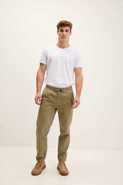 Men's Straight Tapered Cotton Pants - Khaki | Ron Tomson