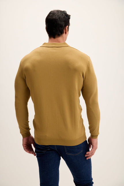 Men's Quarter-Zip Polo Sweater - Mustard | Ron Tomson