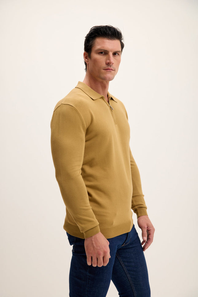Men's Quarter-Zip Polo Sweater - Mustard | Ron Tomson