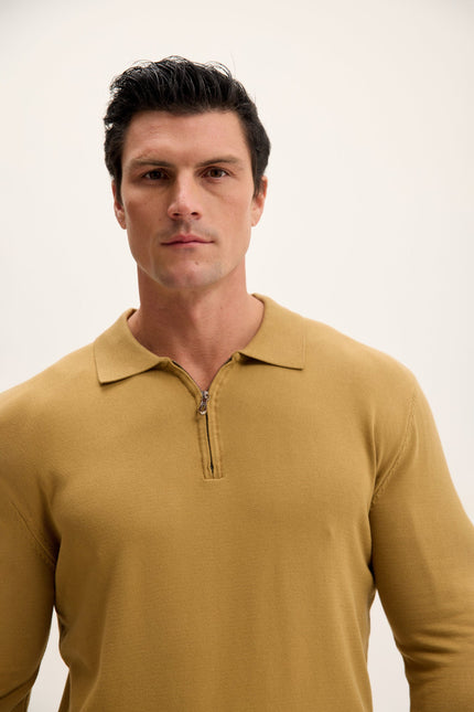 Men's Quarter-Zip Polo Sweater - Mustard | Ron Tomson