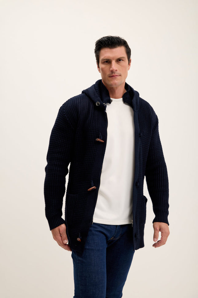 Men's Hooded Cardigan - Navy | Ron Tomson