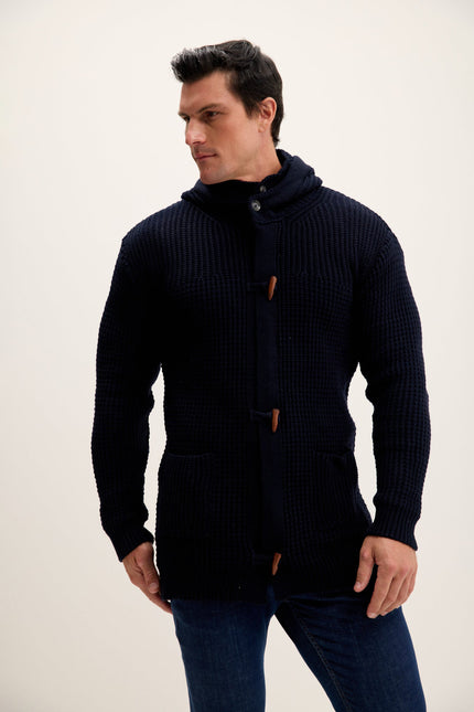Men's Hooded Cardigan - Navy | Ron Tomson