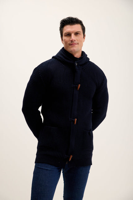 Men's Hooded Cardigan - Navy | Ron Tomson