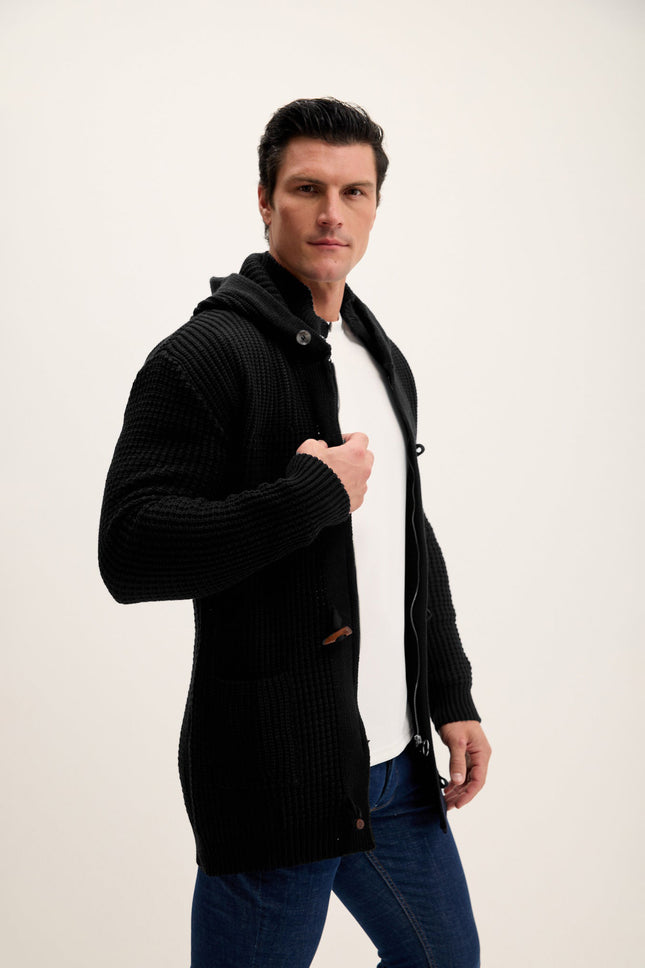 Men's Hooded Cardigan - Black | Ron Tomson