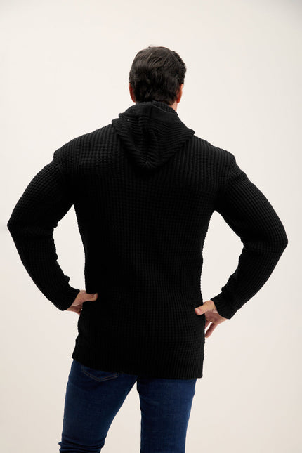 Men's Hooded Cardigan - Black | Ron Tomson