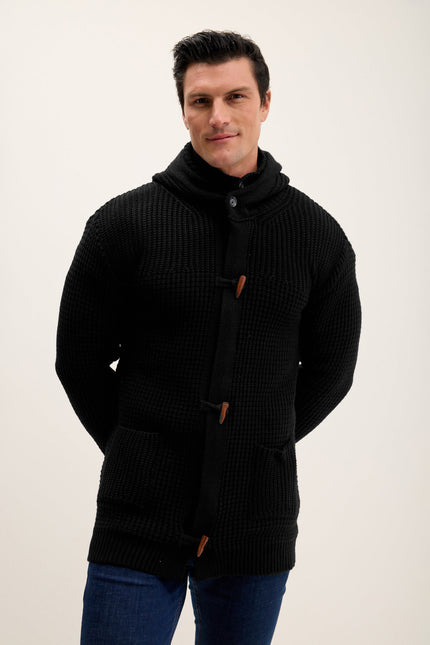 Men's Hooded Cardigan - Black | Ron Tomson