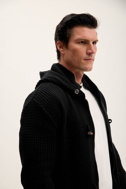 Men's Hooded Cardigan - Black | Ron Tomson