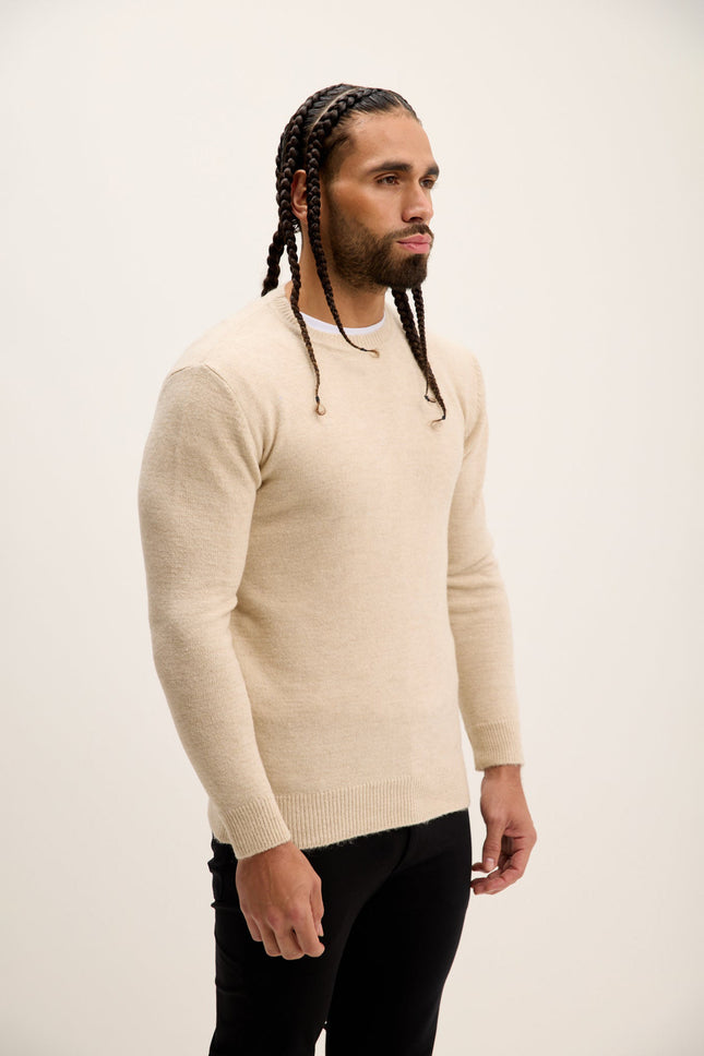 Men's Crew-Neck Sweater - Stone | Ron Tomson