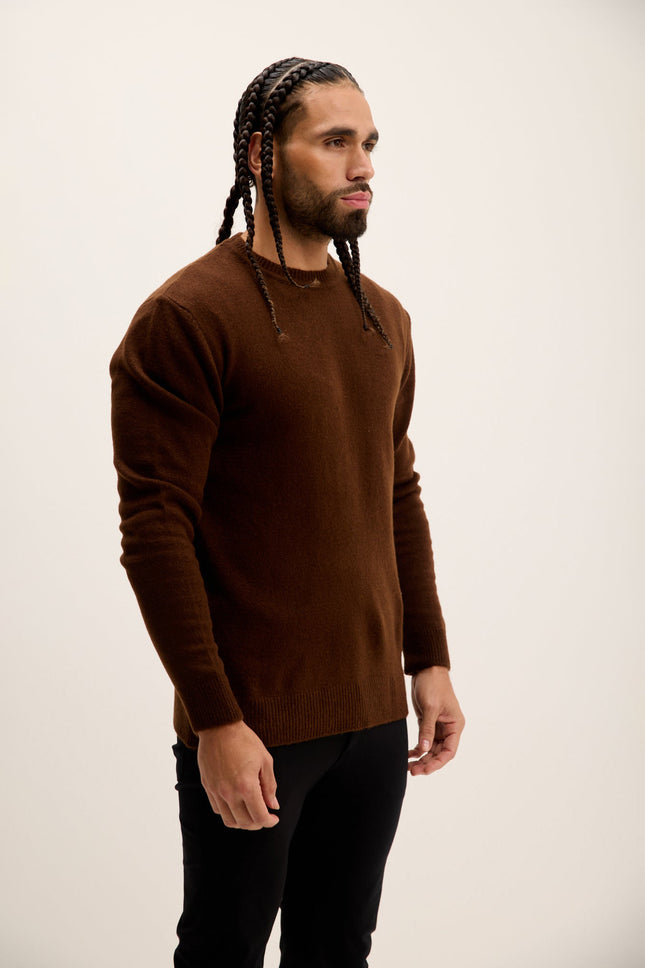 Men's Pullover Crew-Neck Sweater - Brown | Ron Tomson