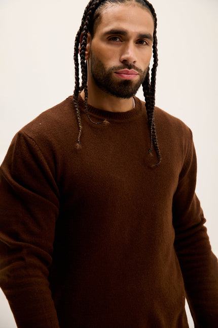 Men's Pullover Crew-Neck Sweater - Brown | Ron Tomson