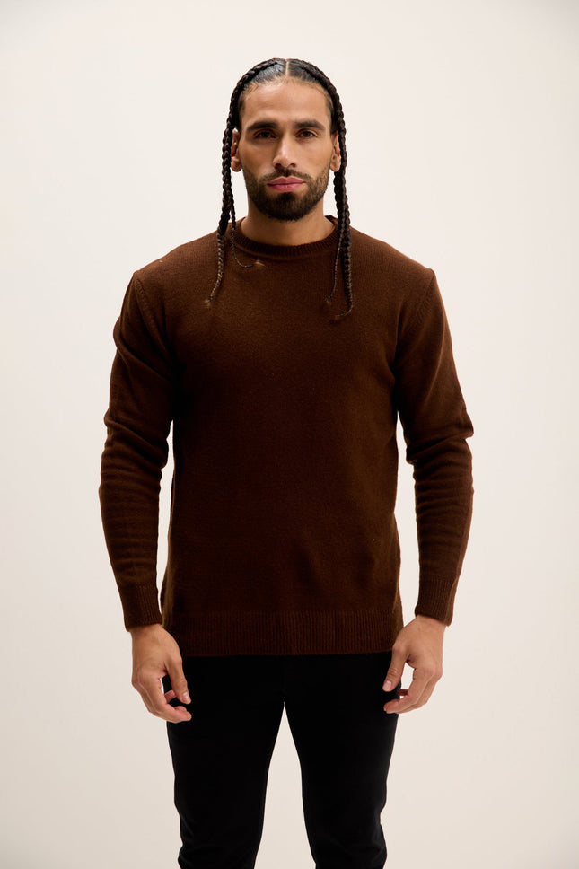 Men's Pullover Crew-Neck Sweater - Brown | Ron Tomson