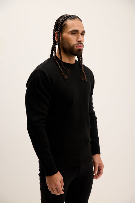 Men's Muscle Crew-Neck Sweater - Black | Ron Tomson