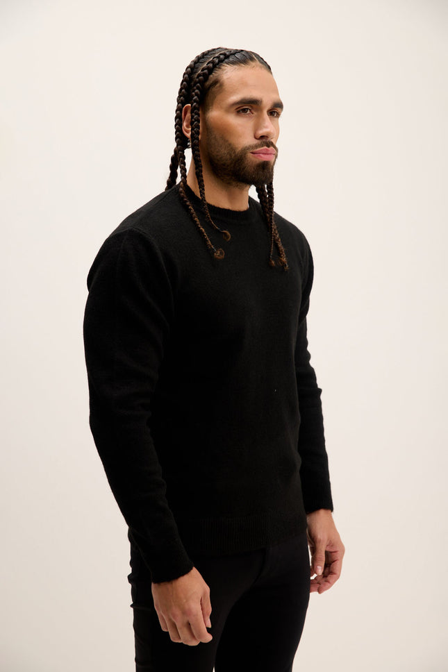 Men's Muscle Crew-Neck Sweater - Black | Ron Tomson
