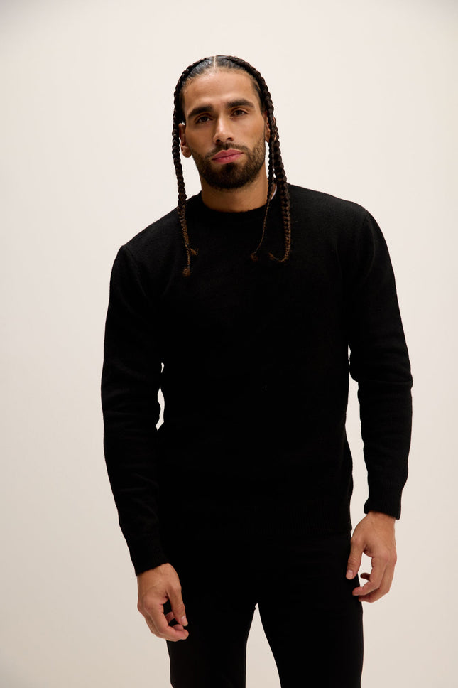 Men's Muscle Crew-Neck Sweater - Black | Ron Tomson