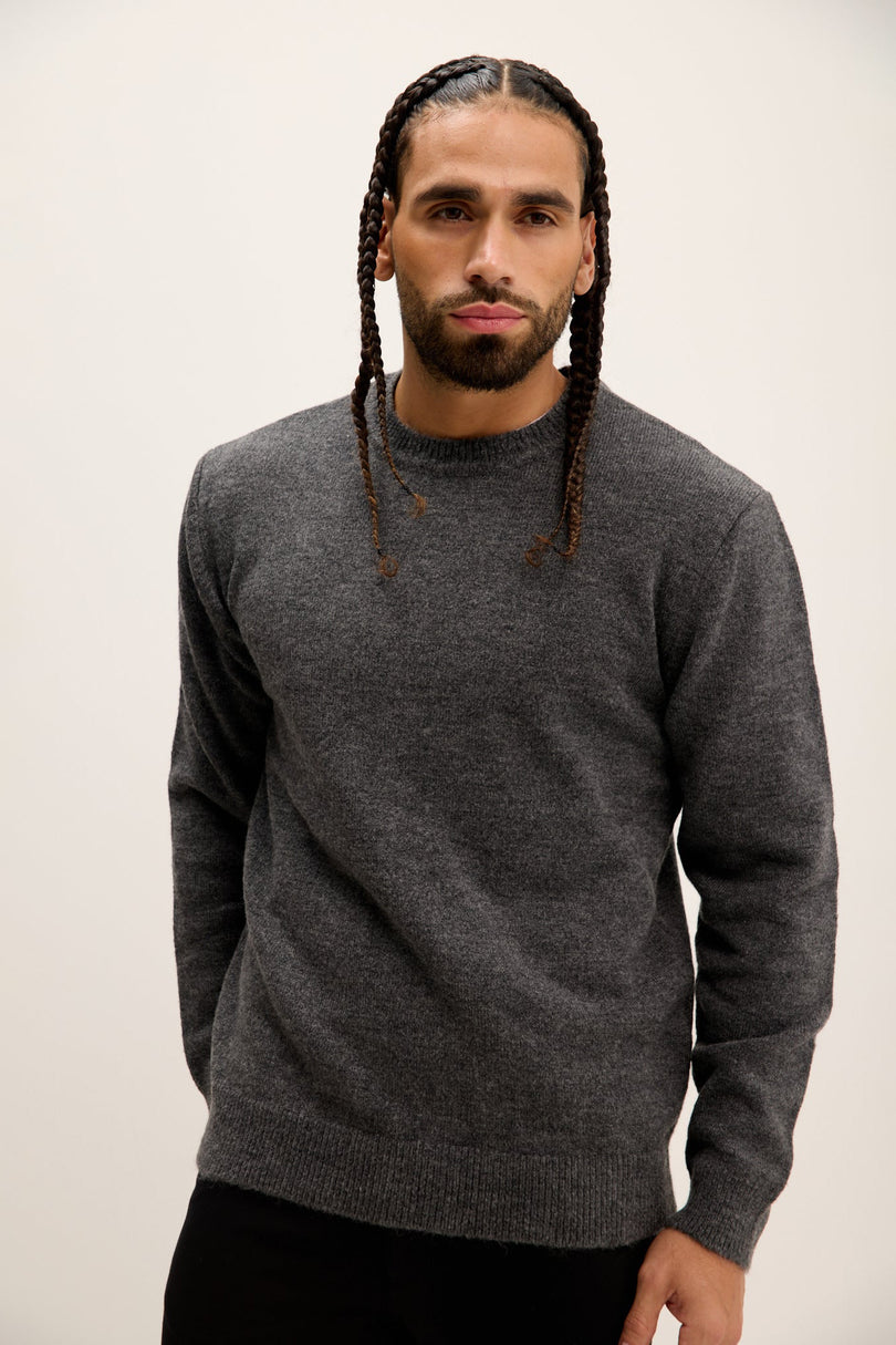 Men's Muscle Crew-Neck Sweater - Anthracite | Ron Tomson
