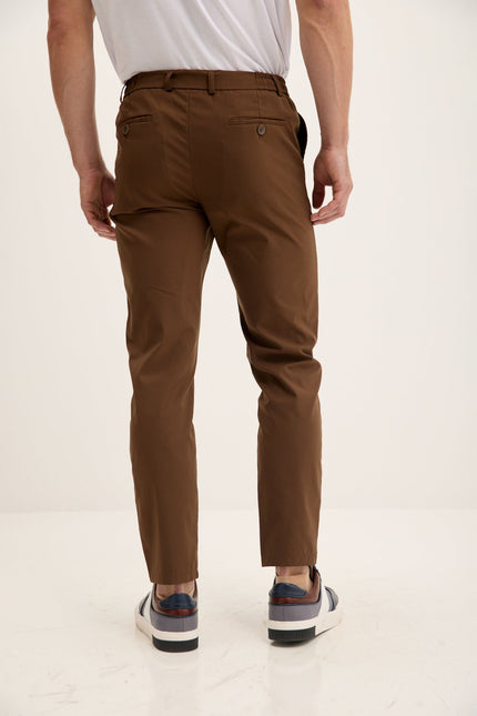 Men's Tapered Drawstring Travel Pants - Dark Brown | Ron Tomson
