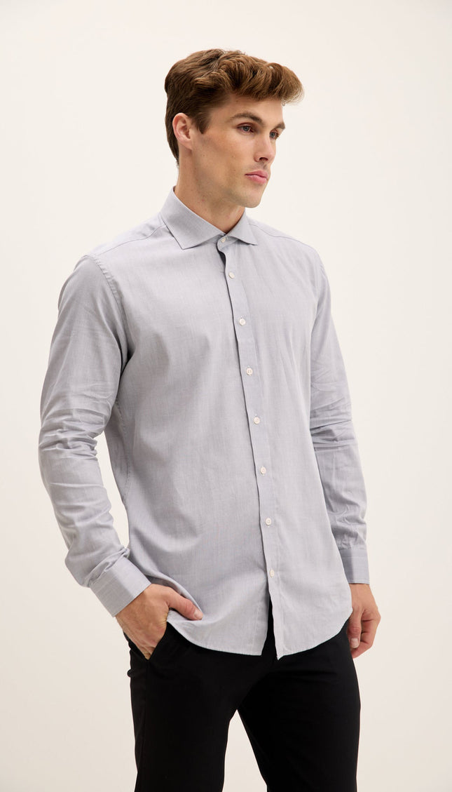 Convertible Cuff Oxford Spread Collar Dress Shirt - Grey