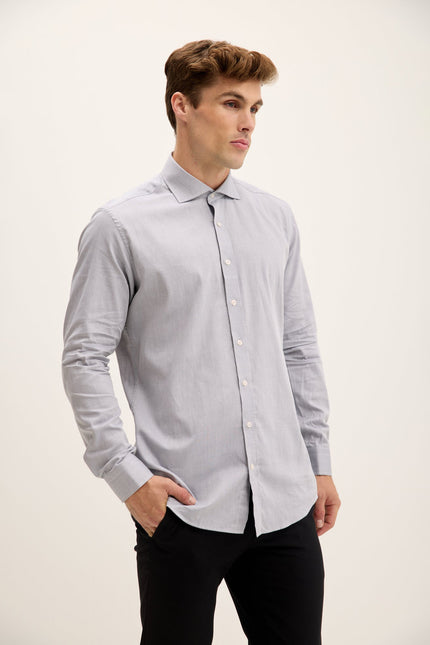 Men's Convertible Cuff Oxford Spread Collar Dress Shirt - Grey | Ron Tomson