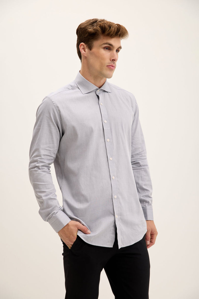 Men's Convertible Cuff Oxford Spread Collar Dress Shirt - Grey | Ron Tomson