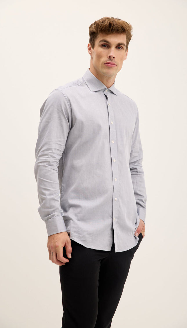 Convertible Cuff Oxford Spread Collar Dress Shirt - Grey