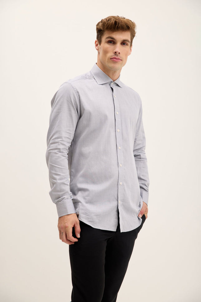 Men's Convertible Cuff Oxford Spread Collar Dress Shirt - Grey | Ron Tomson