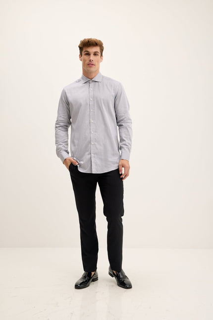 Men's Convertible Cuff Oxford Spread Collar Dress Shirt - Grey | Ron Tomson