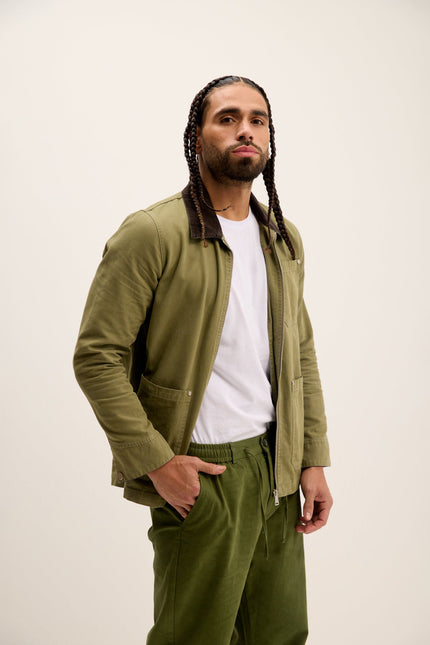 Men's Cotton Canvas Chore Jacket - Olive | Ron Tomson