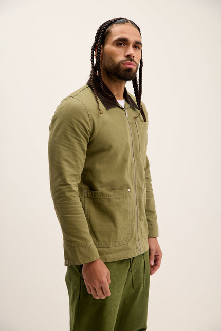 Men's Cotton Canvas Chore Jacket - Olive | Ron Tomson