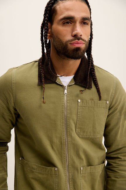 Men's Cotton Canvas Chore Jacket - Olive | Ron Tomson
