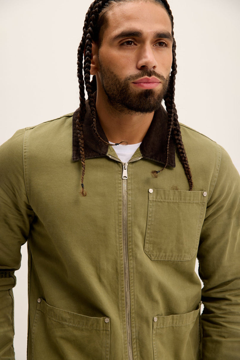 Men's Cotton Canvas Chore Jacket - Olive | Ron Tomson