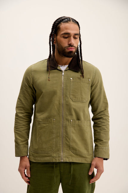 Men's Cotton Canvas Chore Jacket - Olive | Ron Tomson