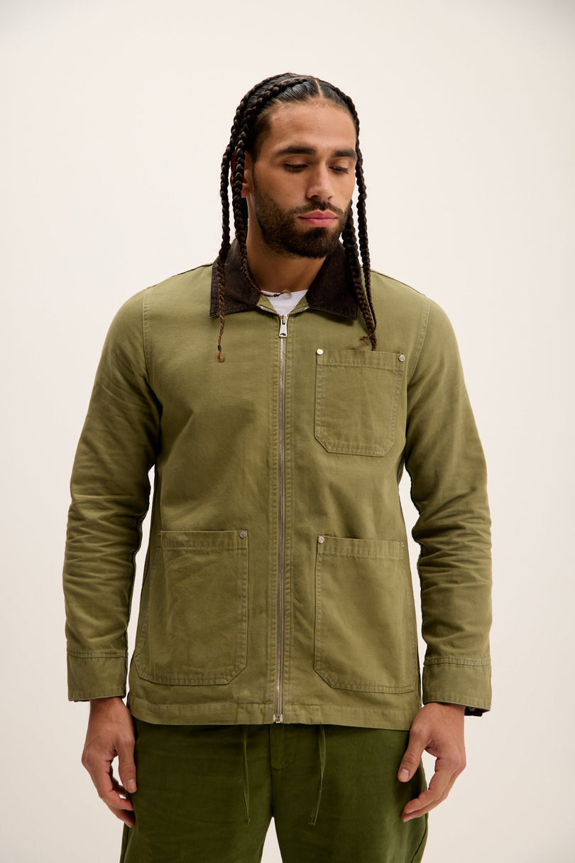 Men's Cotton Canvas Chore Jacket - Olive | Ron Tomson