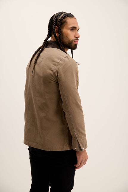 Men's Collared Cotton Chore Coat - Khaki | Ron Tomson