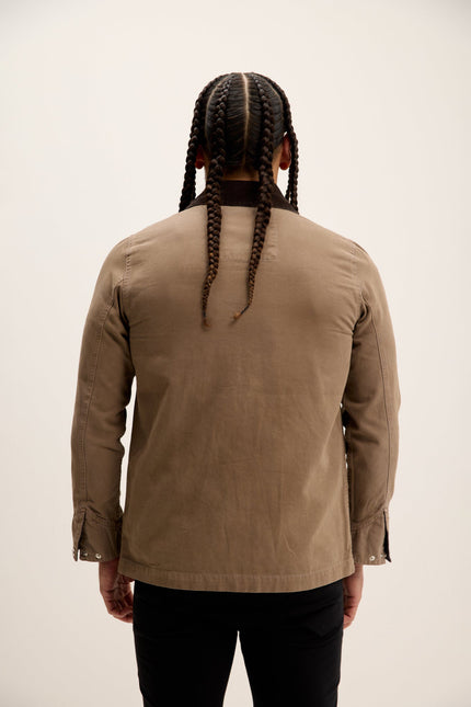 Men's Collared Cotton Chore Coat - Khaki | Ron Tomson