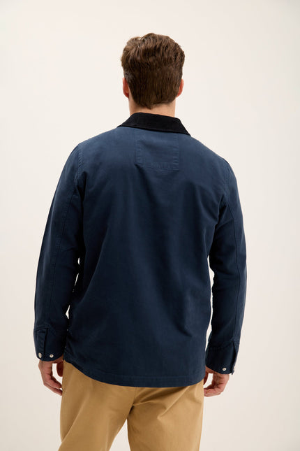 Men's Collared Cotton-Canvas Chore Coat - Navy | Ron Tomson