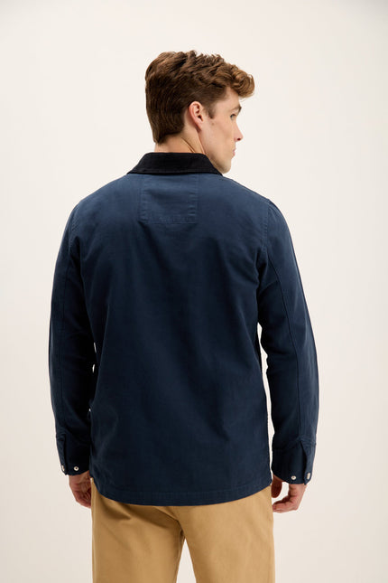 Men's Collared Cotton-Canvas Chore Coat - Navy | Ron Tomson