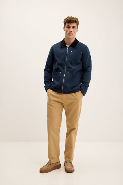 Men's Collared Cotton-Canvas Chore Coat - Navy | Ron Tomson