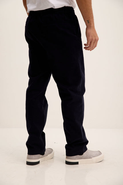 Men's Relaxed Drawstring Cotton Pants - Navy | Ron Tomson