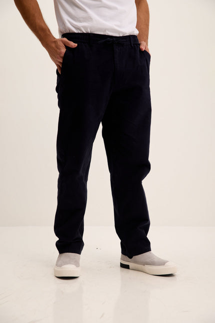 Men's Relaxed Drawstring Cotton Pants - Navy | Ron Tomson